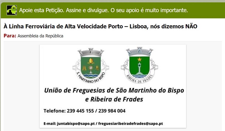 Rádio Regional do Centro: UF de S. Martinho do Bispo e Ribeira de Frades lança petição contra alta velocidade
