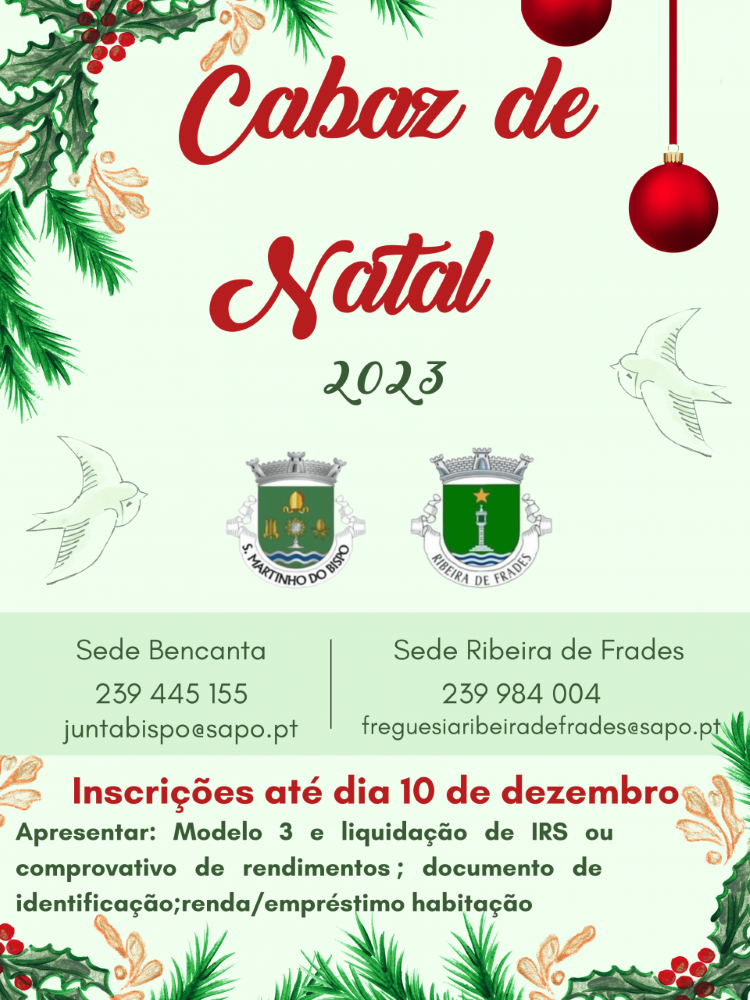 Rádio Regional do Centro: UF de São Martinho Bispo e Ribeira de Frades abre inscrições para Cabaz de Natal